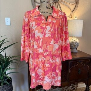 Chico’s Weekends Tropical Floral Pink and Orange Tunic Top